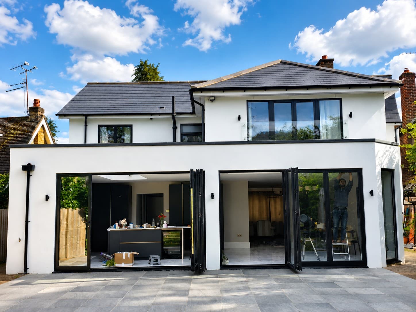 Completed installation — bifold doors onto a garden extension